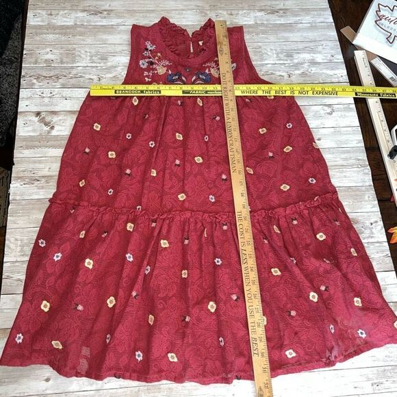 MI AMI Embroidered Floral Lace Ruffle Mini Babydoll Dress Medium Burgundy - Picture 3 of 13